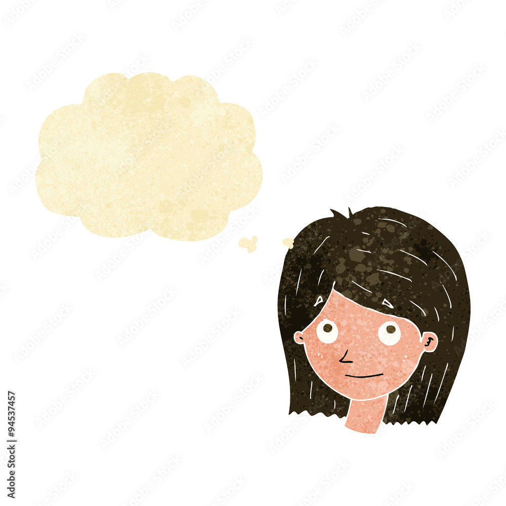 cartoon happy female face with thought bubble cartoon happy female face with thought bubble