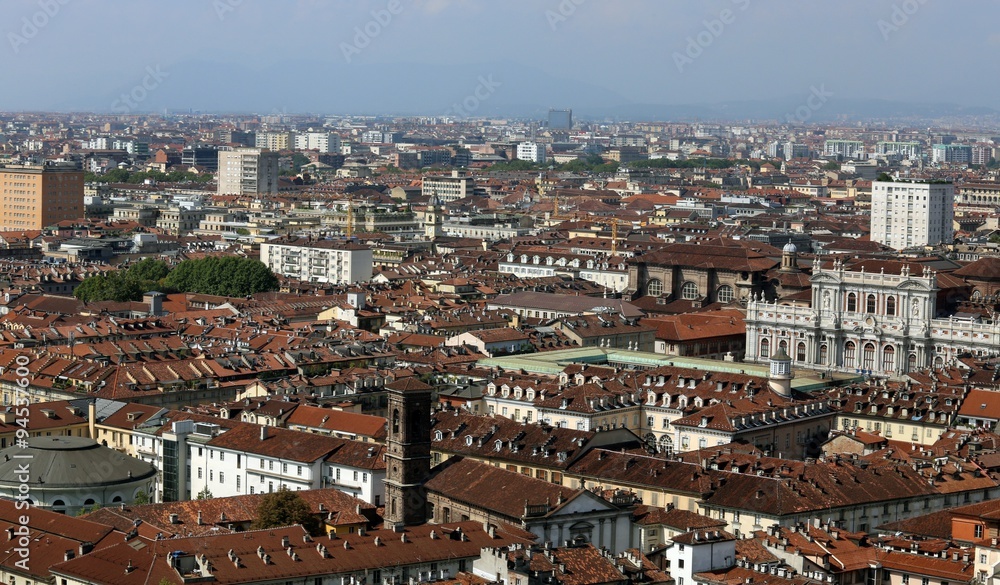 panoramic view from the top by the city of Turin in Italy