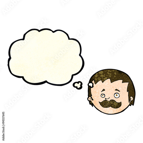 cartoon man with mustache with thought bubble