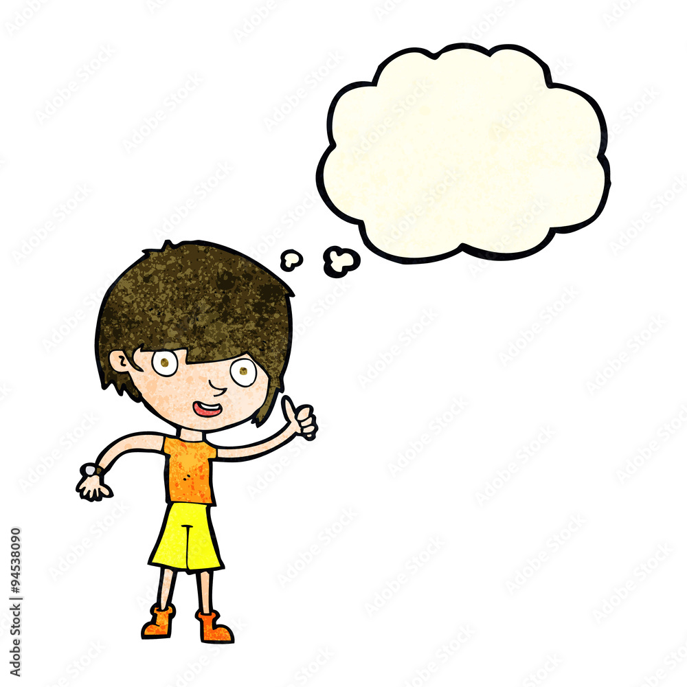 cartoon boy with positive attitude with thought bubble cartoon boy with positive attitude with thought bubble