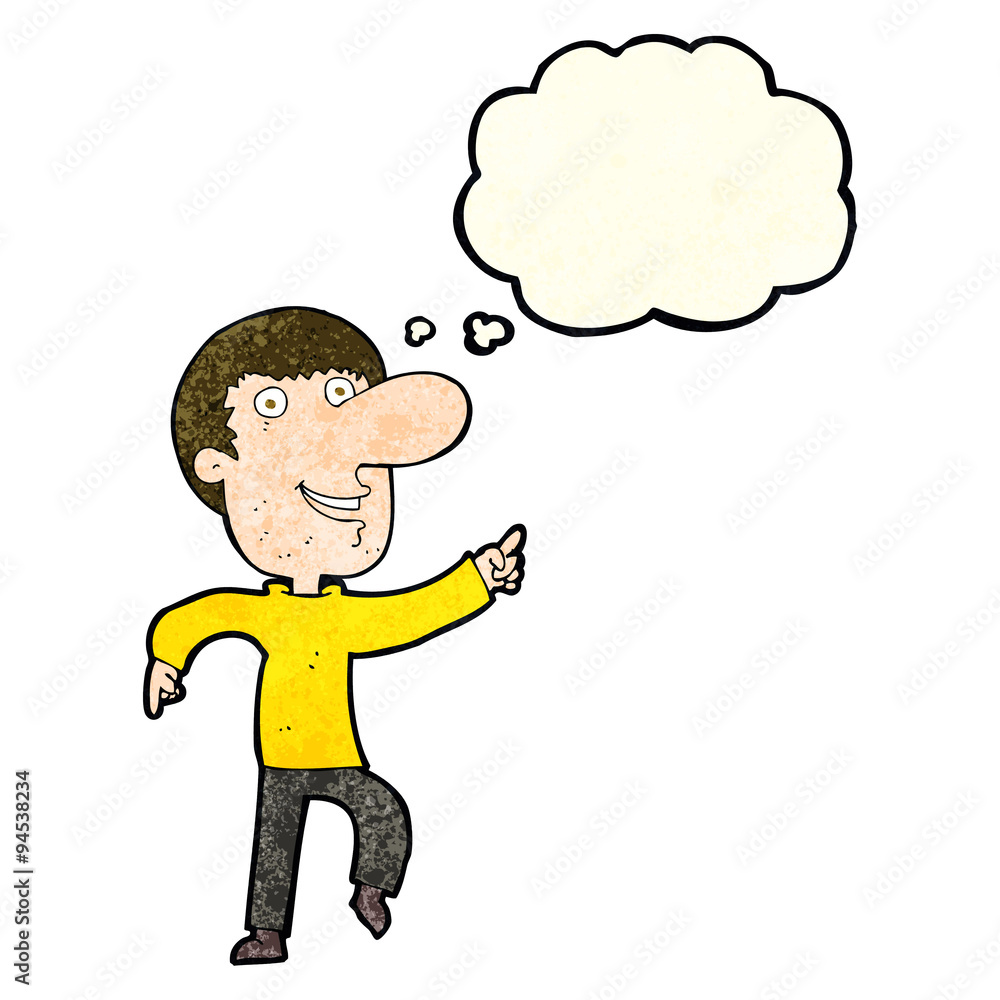 cartoon happy man dancing with thought bubble cartoon happy man dancing with thought bubble