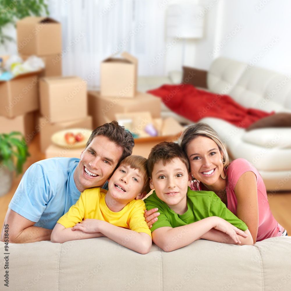 Happy family in a new house.