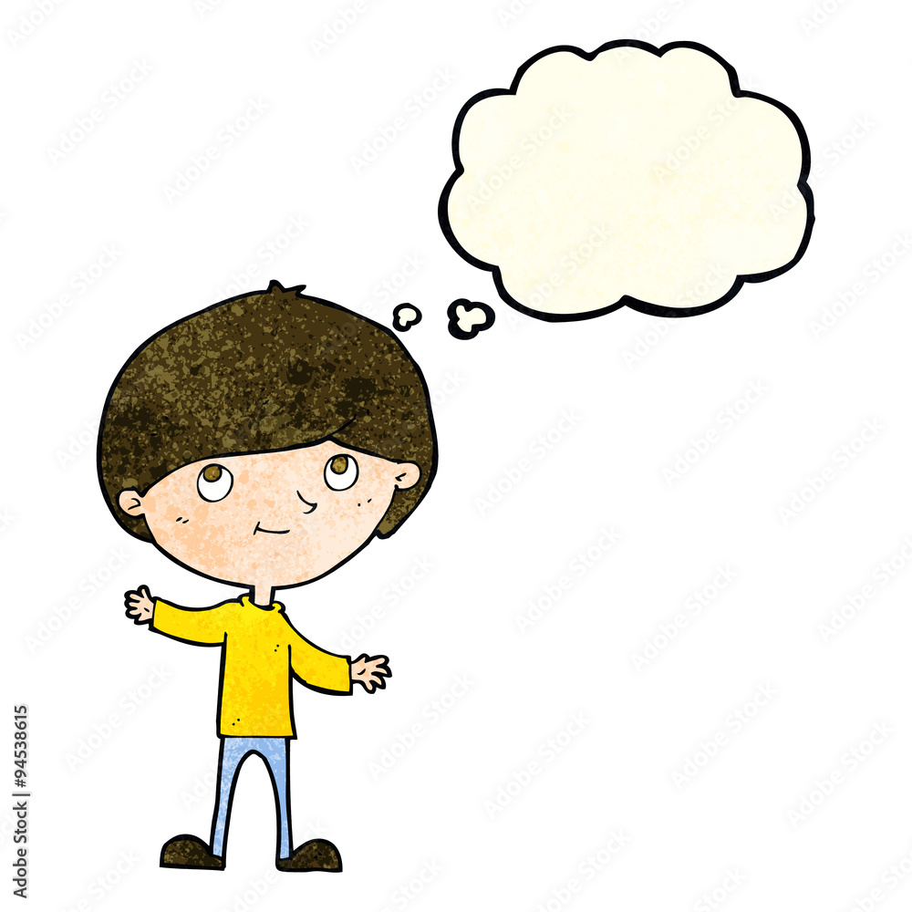 cartoon happy boy with thought bubble cartoon happy boy with thought bubble