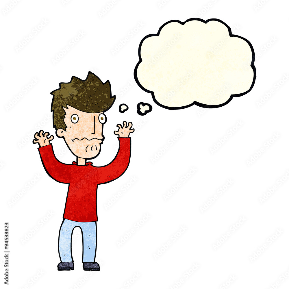 cartoon frightened man with thought bubble cartoon frightened man with thought bubble