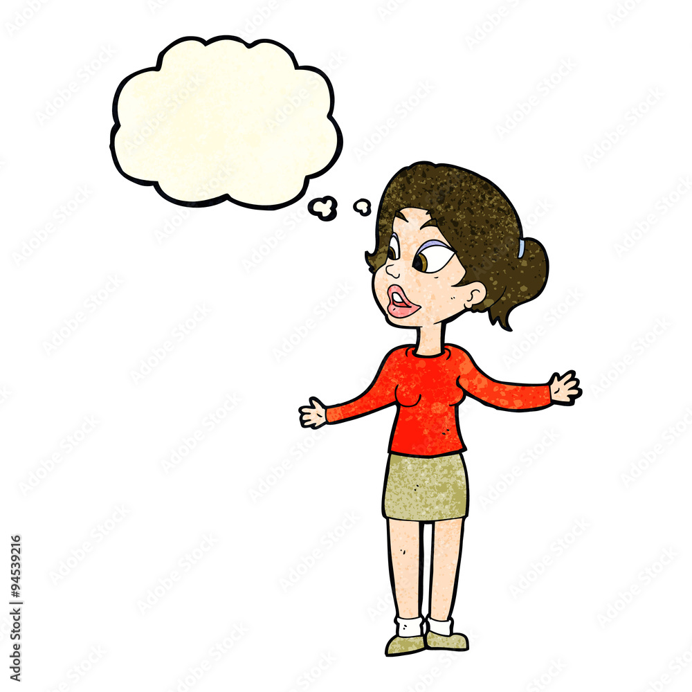 cartoon pretty woman explaining something with thought bubble cartoon pretty woman explaining something with thought bubble