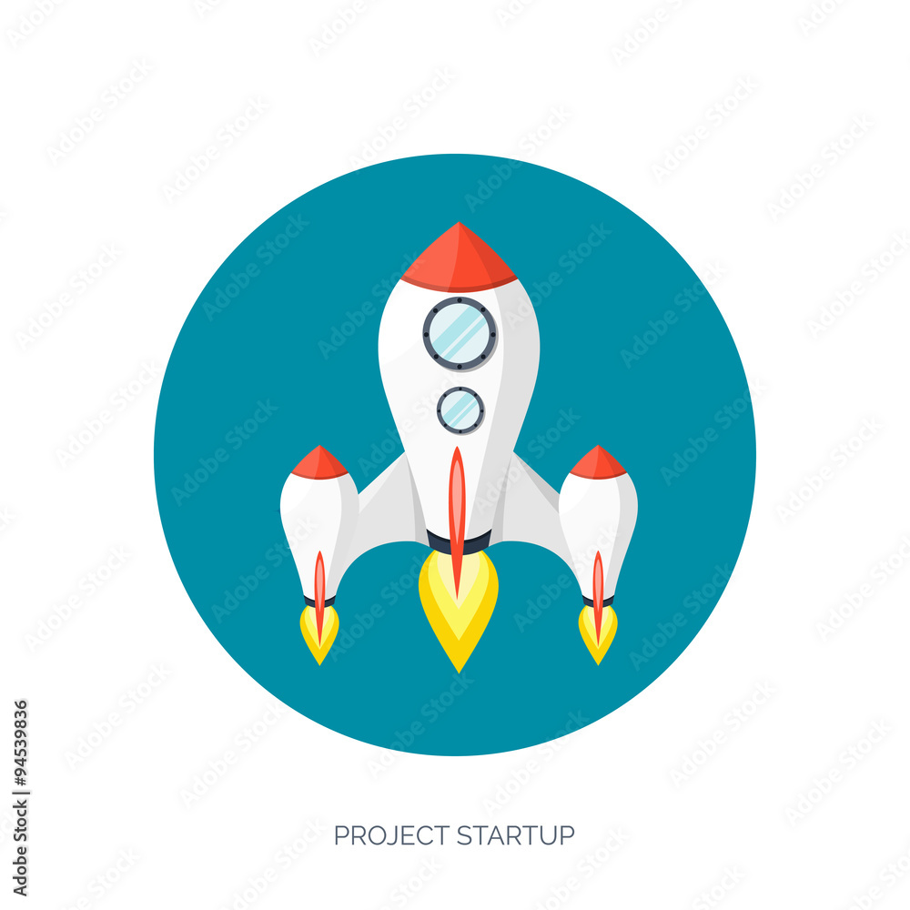 Flat rocket icon. Startup concept. Project development. Flat rocket icon. Startup concept. Project development.