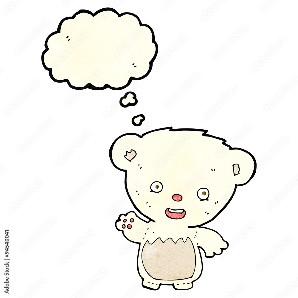 cartoon polar bear cub waving with thought bubble cartoon polar bear cub waving with thought bubble