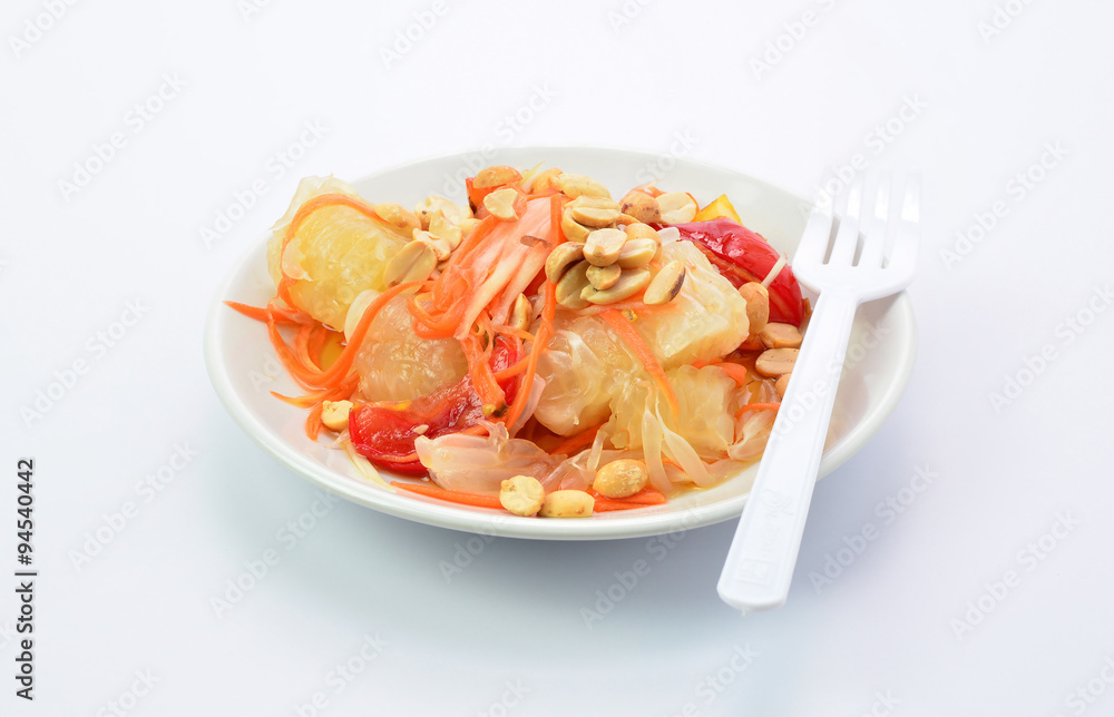 pomelo and salad on white background pomelo and salad on white background