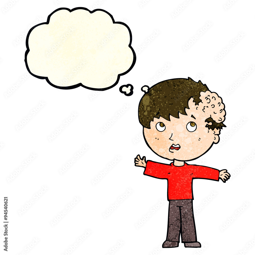 cartoon boy with growth on head with thought bubble cartoon boy with growth on head with thought bubble