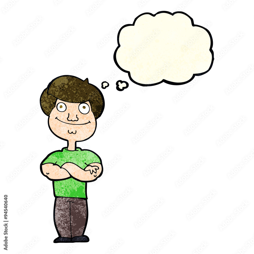 cartoon happy man with thought bubble cartoon happy man with thought bubble