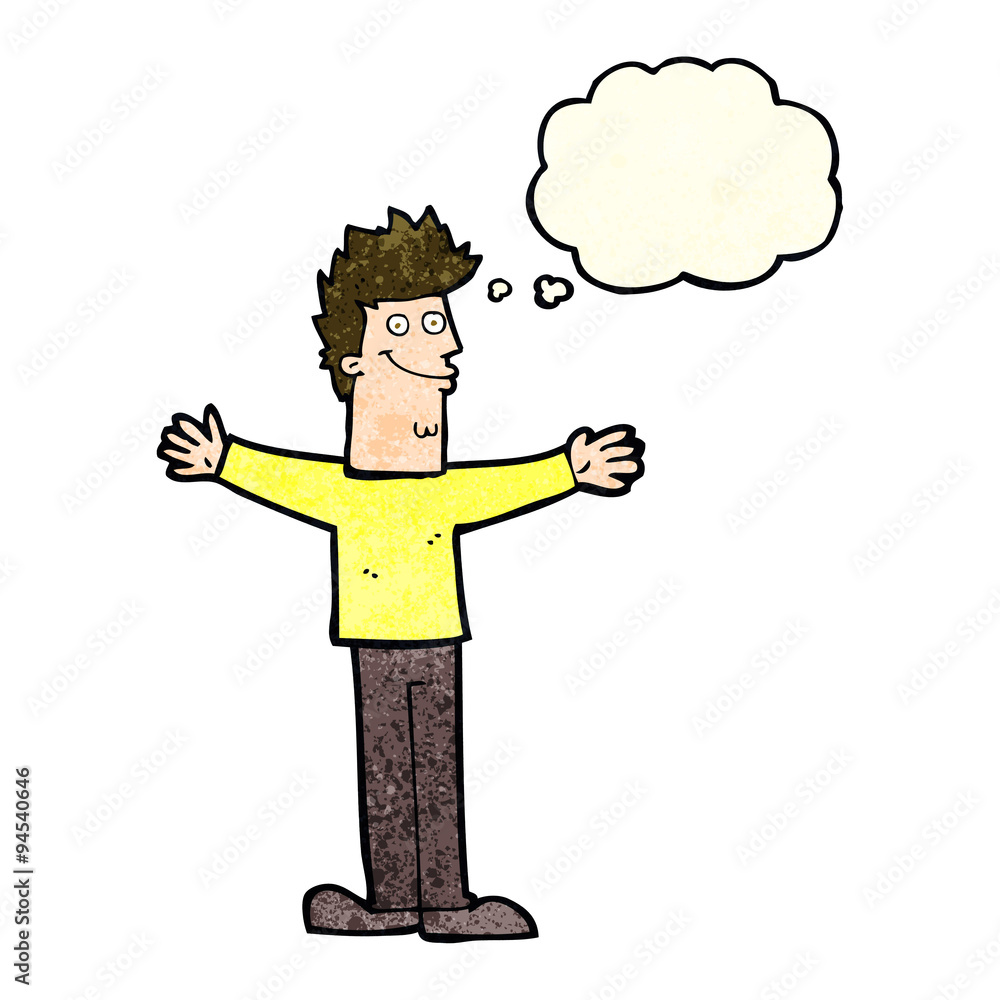 cartoon happy man with thought bubble cartoon happy man with thought bubble