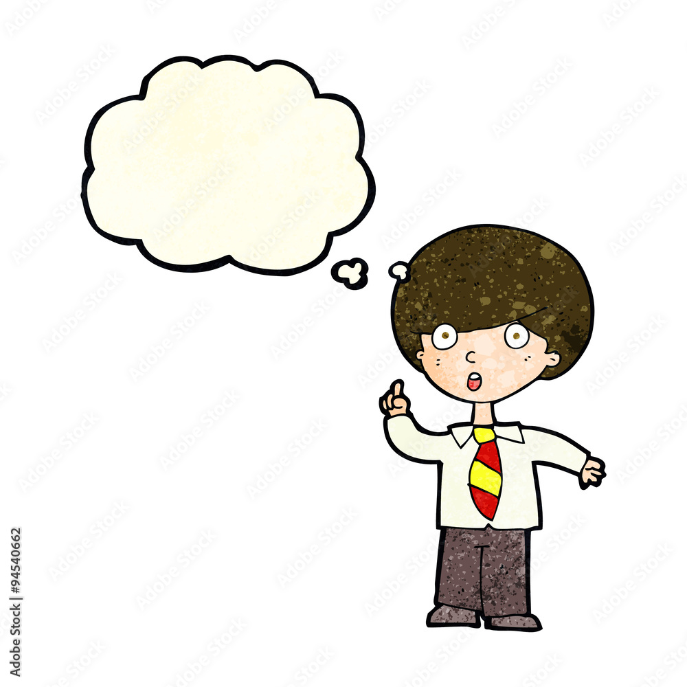 cartoon school boy answering question with thought bubble cartoon school boy answering question with thought bubble