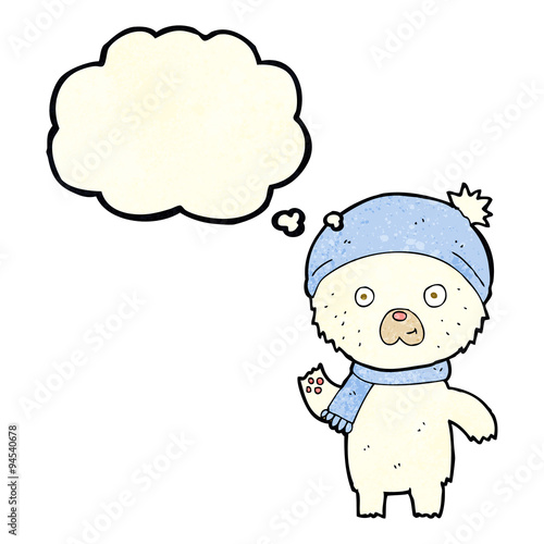 cartoon waving polar bear with thought bubble © lineartestpilot