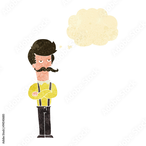 cartoon man with mustache with thought bubble