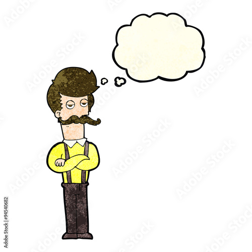 cartoon man with mustache with thought bubble