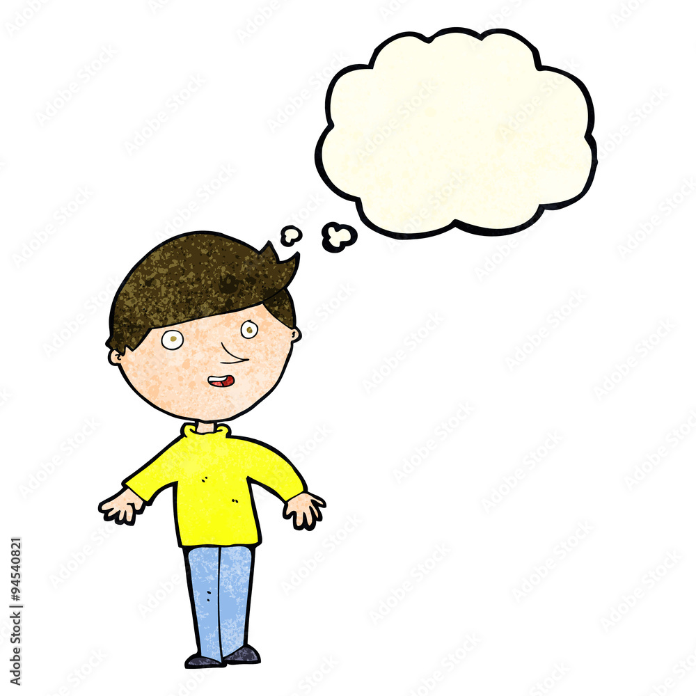 cartoon happy man with thought bubble cartoon happy man with thought bubble