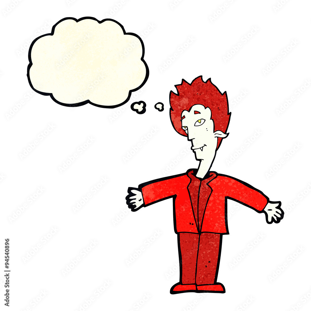 Fototapeta premium cartoon happy vampire with thought bubble