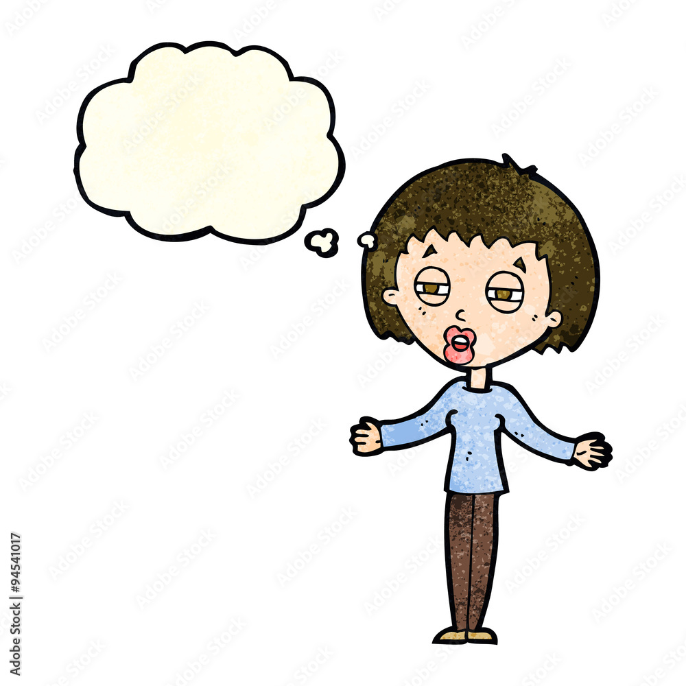 cartoon suspicious woman with thought bubble cartoon suspicious woman with thought bubble