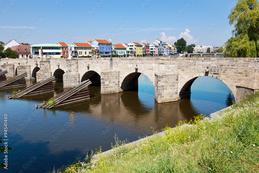 medieval gothic Stony bridge (the oldest in CR), historical town Pisek, Czech republic, Europe