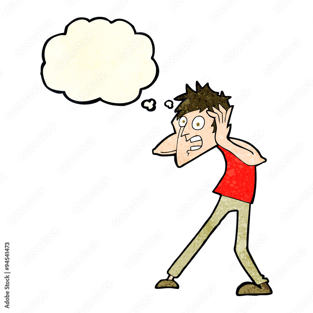 cartoon man panicking with thought bubble cartoon man panicking with thought bubble