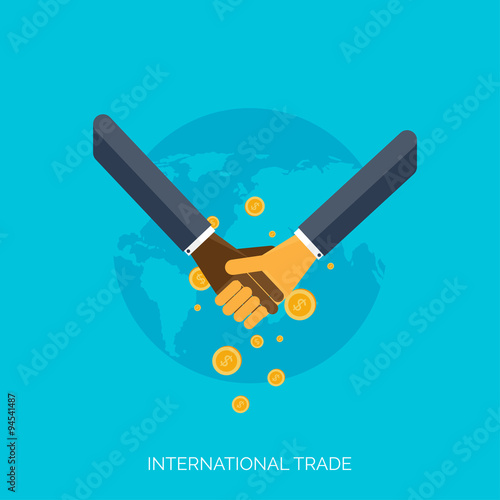 Flat hands. Global international trading concept background