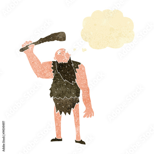 cartoon neanderthal with thought bubble