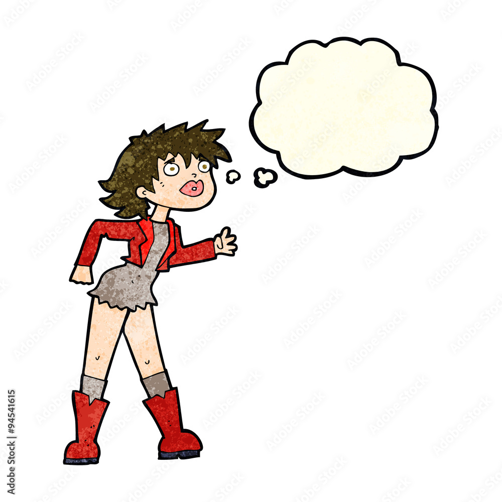 cartoon girl in leather jacket with thought bubble cartoon girl in leather jacket with thought bubble