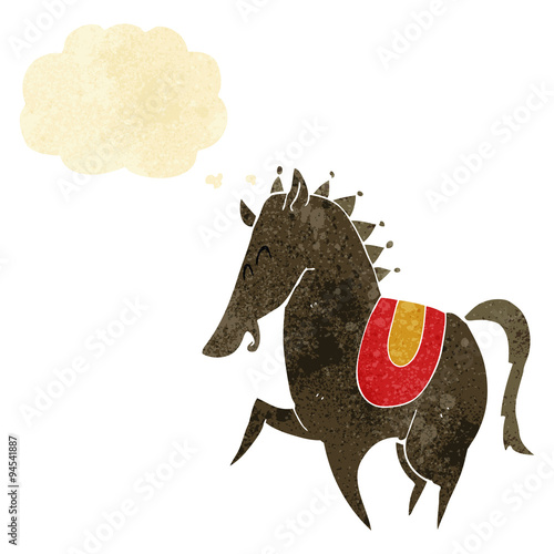 cartoon prancing horse with thought bubble