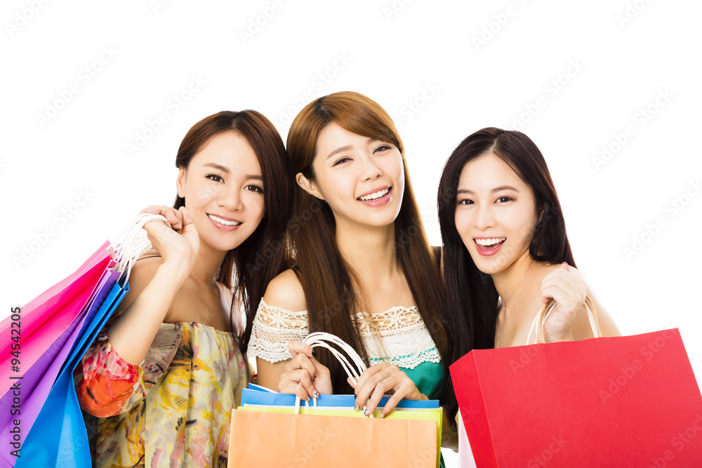 Group of happy young woman with shopping bags Group of happy young woman with shopping bags