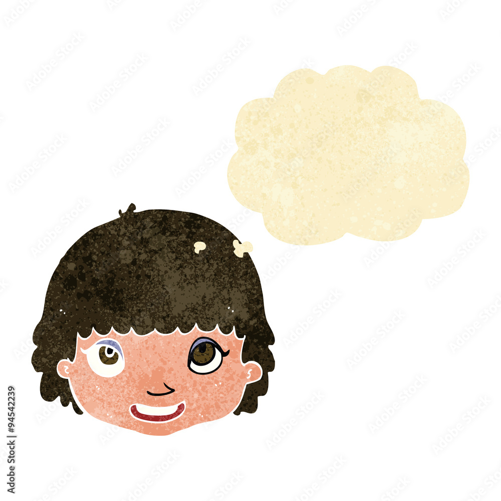 cartoon happy female face with thought bubble cartoon happy female face with thought bubble