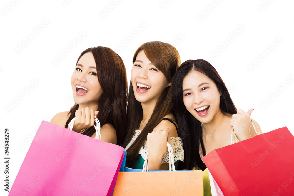Group of happy young woman with shopping bags Group of happy young woman with shopping bags