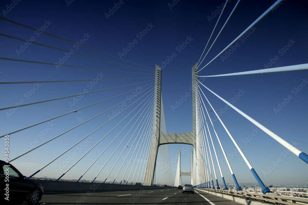 Driving along car the Vasco da Gama Bridge Driving along car the Vasco da Gama Bridge