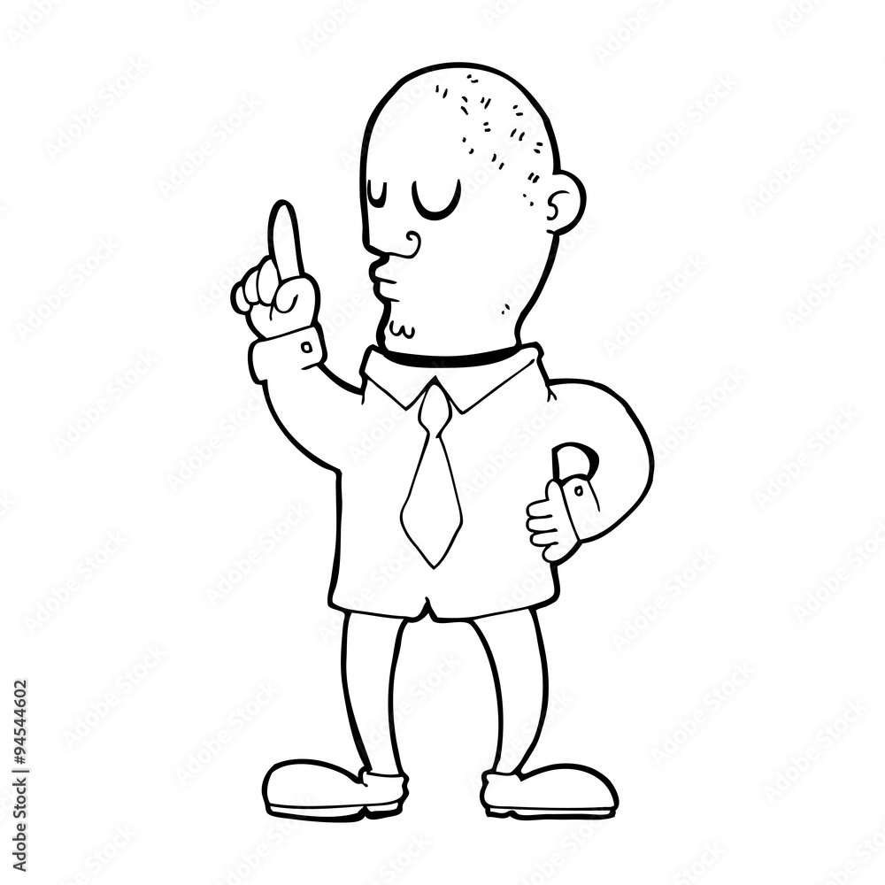 line drawing cartoon bald man with idea line drawing cartoon bald man with idea