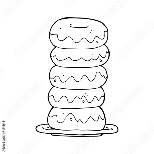 line drawing cartoon  plate of donuts