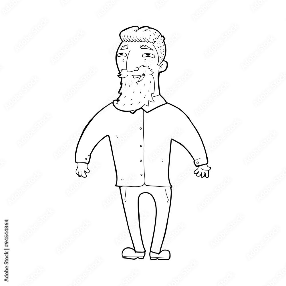 line drawing cartoon  happy man with beard