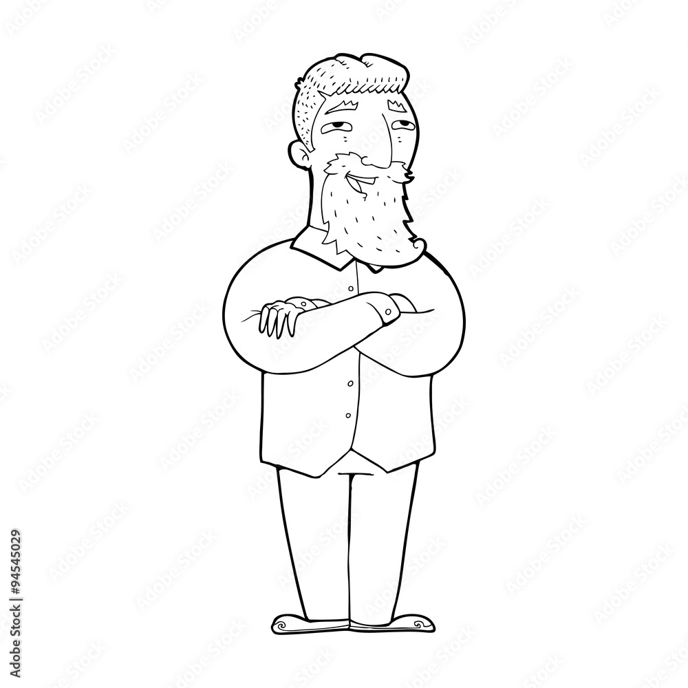 line drawing cartoon  happy man with beard