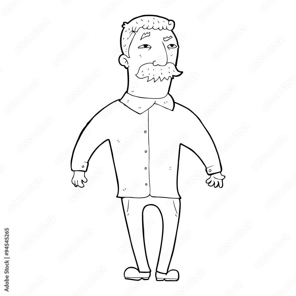 line drawing cartoon  man with mustache