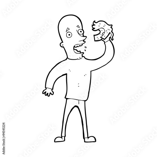 line drawing cartoon  bald man with wig