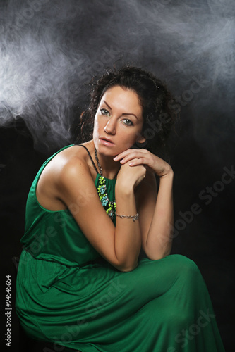 beautiful woman in green dress