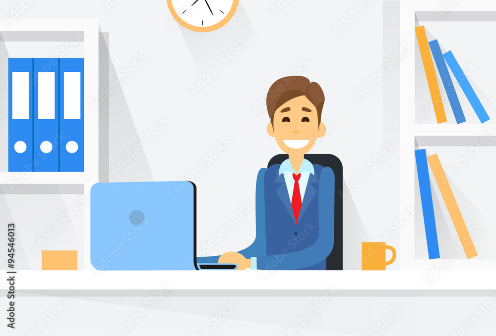 Fototapeta premium Business Man Sitting Desk Working Laptop Computer