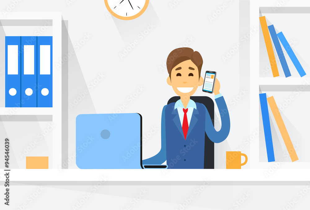 Fototapeta premium Business Man Sitting Desk Working Laptop Computer