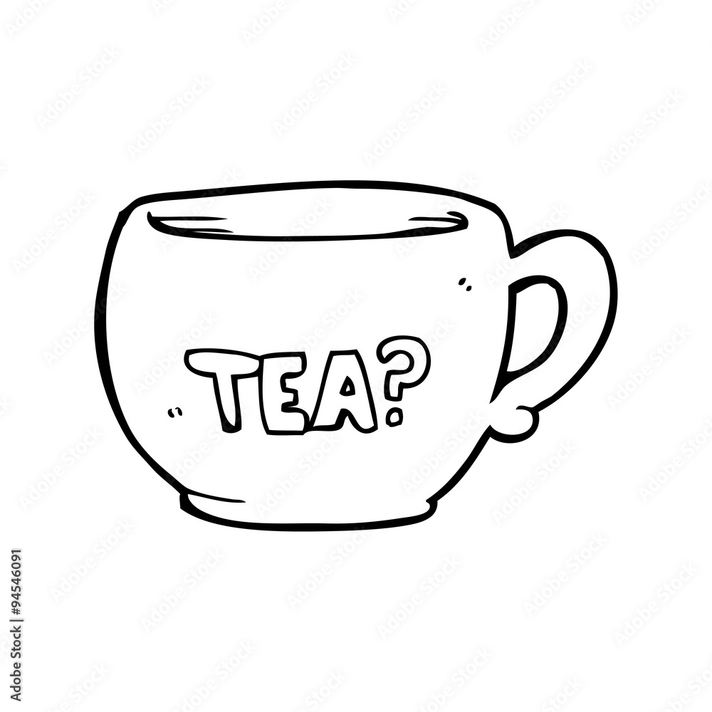line drawing cartoon cup of tea Stock Vector | Adobe Stock