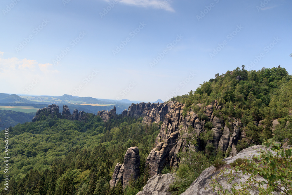 Panorama with rocks, mountains in Saxon Switzerland