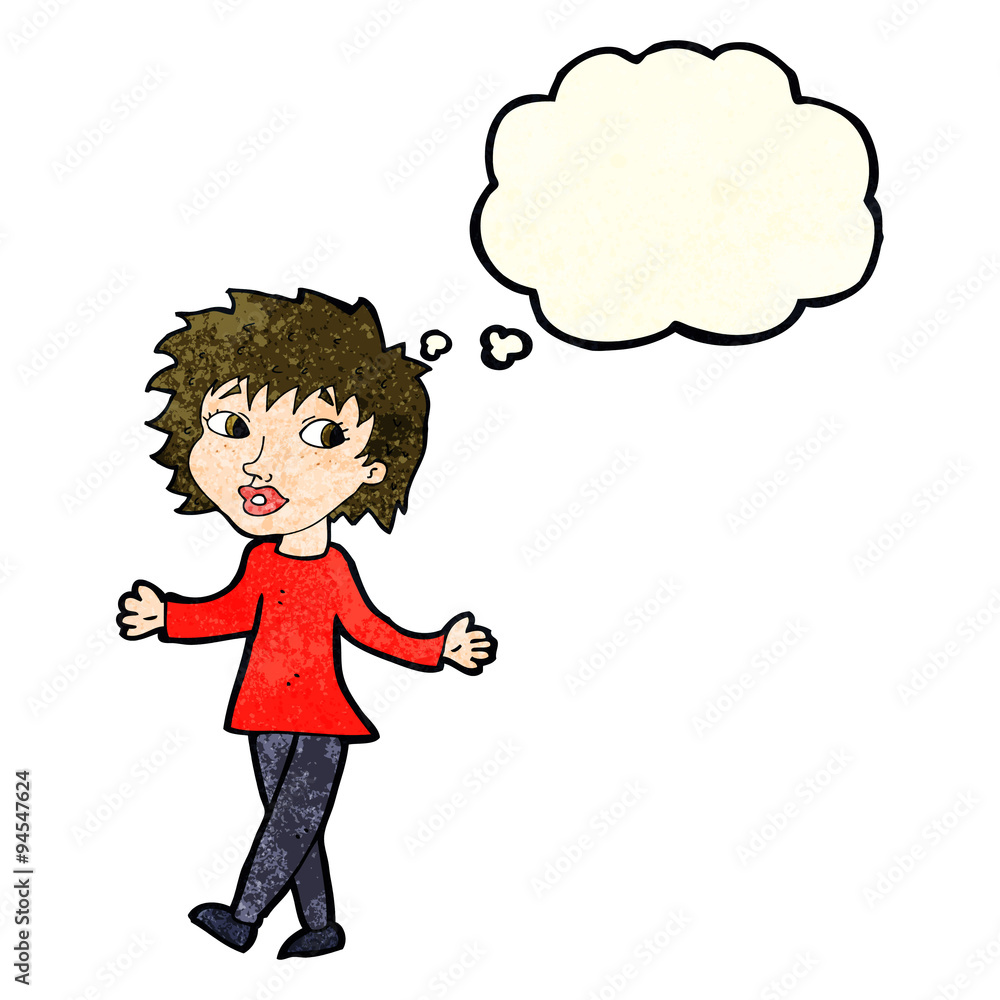 cartoon woman with no worries with thought bubble cartoon woman with no worries with thought bubble