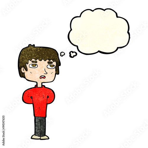 cartoon unhappy man with thought bubble