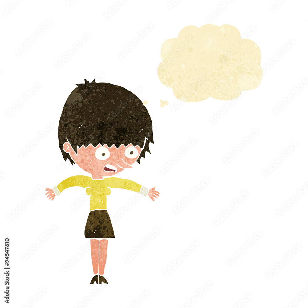 cartoon woman panicking with thought bubble cartoon woman panicking with thought bubble