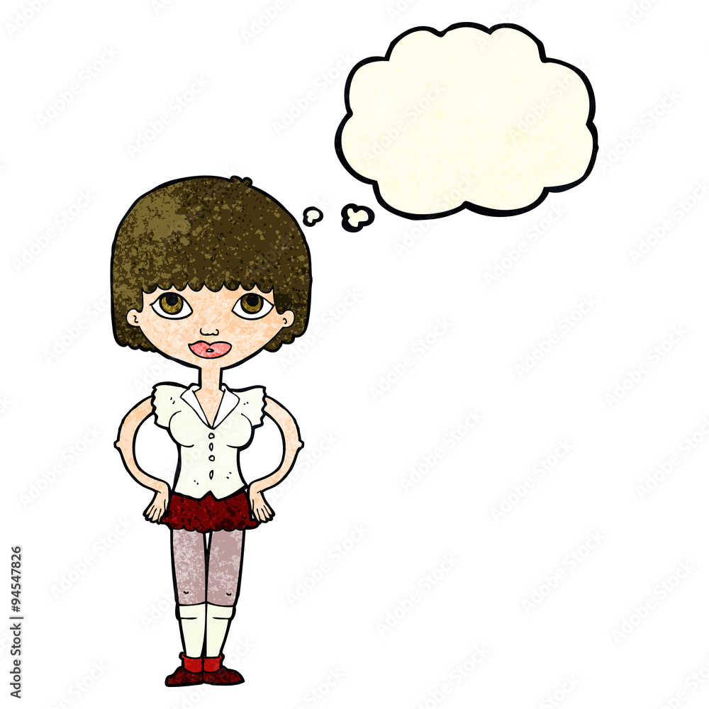 cartoon woman with hands on hips with thought bubble cartoon woman with hands on hips with thought bubble