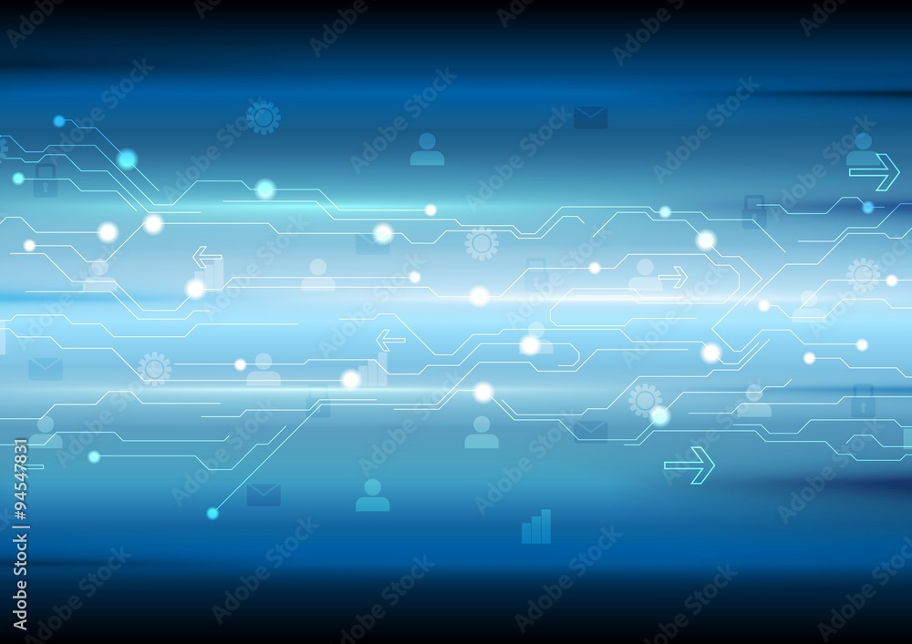 Naklejka premium Blue tech abstract background with circuit board