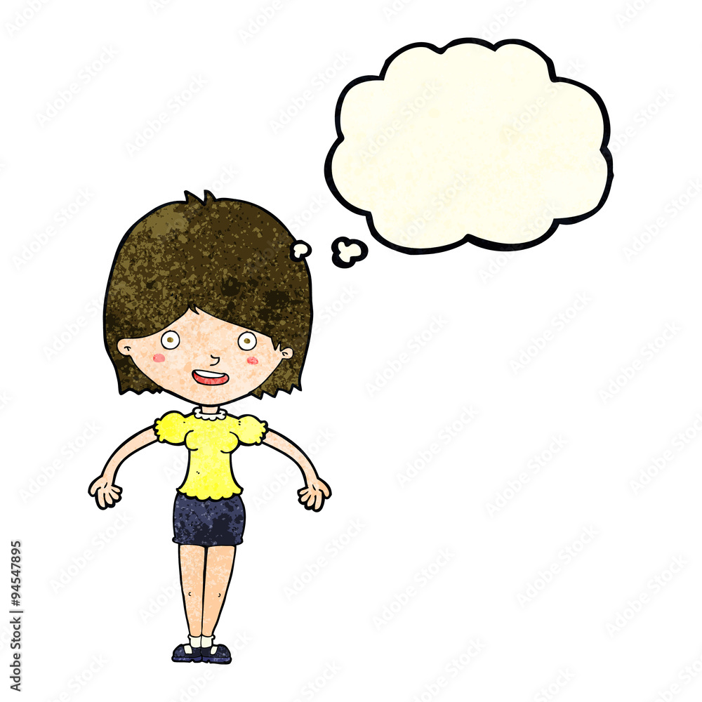 cartoon happy woman with thought bubble cartoon happy woman with thought bubble