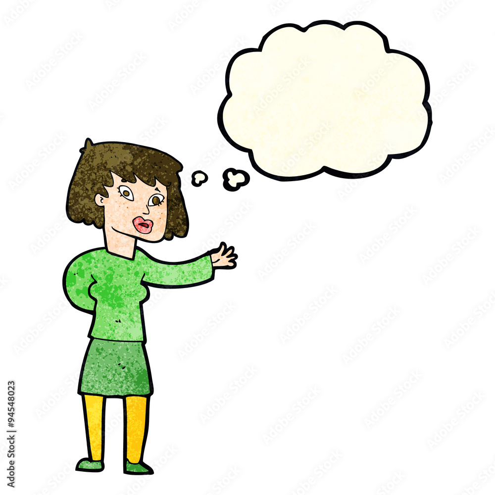 cartoon woman explaining with thought bubble cartoon woman explaining with thought bubble